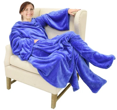 CATALONIA Warm Fleece Sherpa Wearable Blanket with Sleeves and Front Pocket Robe TV Couch