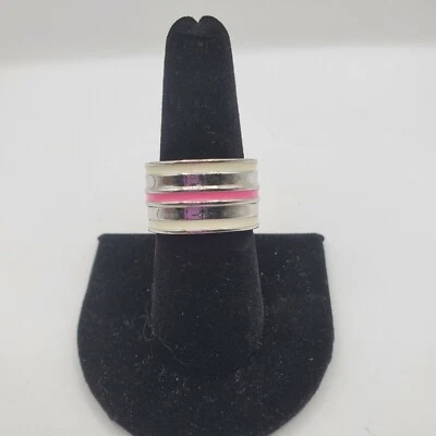 Lia Sophia  FAST TRACK Ring w/ White & Pink on Silver Tone Sz-5 woman  - Image 1 of 3
