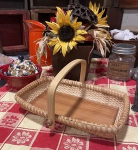 Bread Dinner Rolls Serving BASKET w/ folding Wooden handle Display UNIQUE - Picture 1 of 12