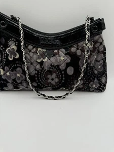 Vera Bradley Hobo Black Brown Floral Silver Chain Strap Velour Small - Picture 1 of 10