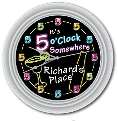 5 o'clock Somewhere PERSONALIZED Wall Clock -Margaritaville Tiki Bar GREAT GIFT - Image 1 of 2