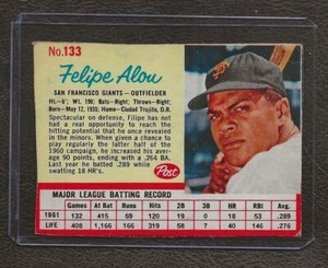 1962 Post Cereal #133 Felipe Alou, San Francisco Giants, VG-EX!