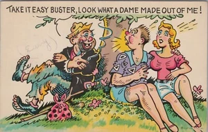 Postcard Comic Humor 1960's risque HOBO BUM SURPRISES SEXY GIRL UNP 10492.6 - Picture 1 of 7