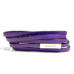 Coach Purple Leather Snakeskin Fabric Bracelet Silver Tone Metal Clasp Wrap Logo - Picture 1 of 12