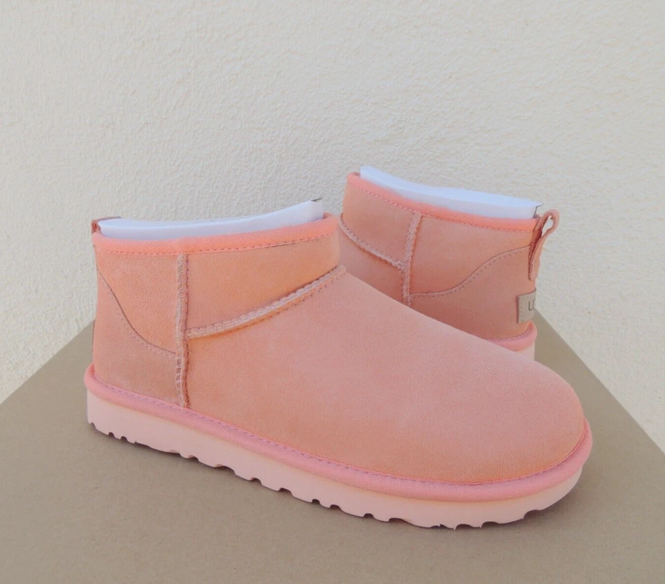 UGG Classic Ultra Mini Baby Pink Suede Fur Comfort Women's BOOTS Size US 8