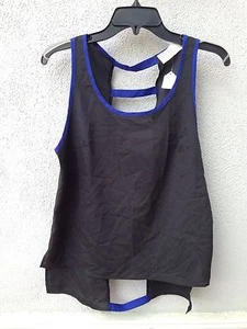Camicetta senza maniche nera tinta unita con bordo blu marca avana vintage $55 nuova con etichetta - Foto 1 di 2