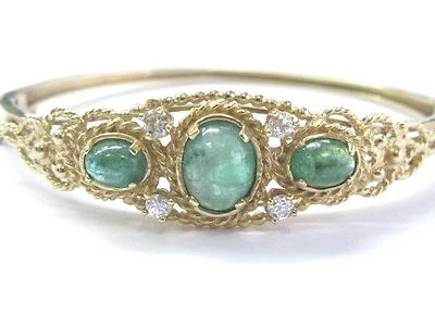Fine Gem Emerald Diamond Yellow Gold Bangle Bracelet 5.35CT 14Kt — 第 1/4 张图片