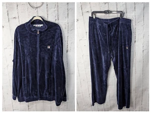 Vintage FILA Velour TrackSuit Men 2XL Tall 2XLT Navy Full Zip Jacket Pants Sopra - Picture 1 of 17