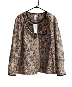 NWT CHICO'S Leopard Print Jacket Blazer XL (3) Sequin Animal Print Embellished - Picture 1 of 7