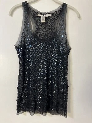 Max Studio Women’s Size Medium Black Sequin Mesh Sleeveless Tunic Tank Top - Image 1 of 4
