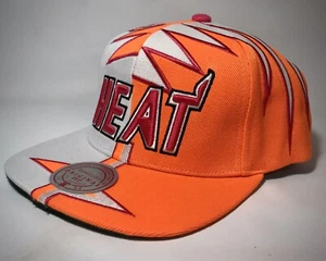 Mitchell & Ness Snapback Cap/Hat Men's Shockwave NBA Miami Heat White/Orange - Picture 1 of 13