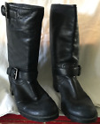 1 Pair Prada Double Buckle Moto Biker Boot Black Size 37 1-1/4" Heel