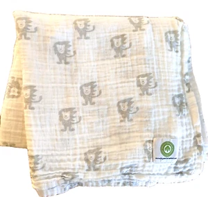 Organic Cotton Mart Baby Swaddle Receiving Blanket Gray White Lions Muslin NICE - Bild 1 von 9