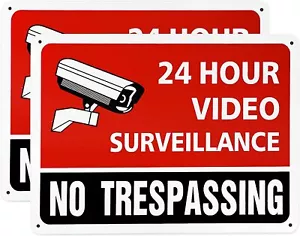 2Pk No Trespassing/24 Hr Video Surveillance/ Warning Sign Aluminum UV Protected - Picture 1 of 24