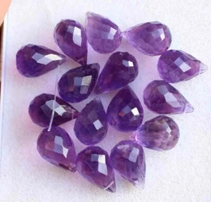 43.50 Ct Natural Amethyst Faceted Teardrop Briolettes Round 7*10.5 mm - Picture 1 of 3