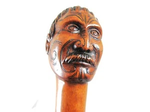 ANTIQUE MAORI WALKING STICK WITH A MAORI WARRIOR, KNOWN AS A TOKOTOKO C1880'S - Picture 1 of 7