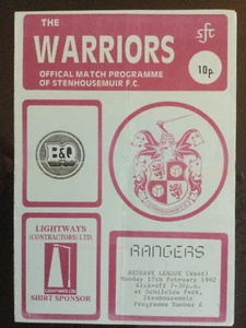 Stenhousemuir v Rangers Reserve League West Programme February 1992 - Picture 1 of 1