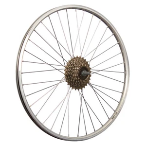 26 Zoll Fahrrad Hinterrad 7 fach Laufrad Hohlkammer mit Schraubkranz Set silber - Bild 1 von 9