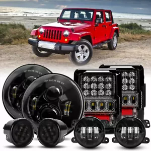 For Jeep Wrangler JK 2007-18 Rear Tail Lamp 7" Headlights Signal Fog Lights DOT - Foto 1 di 22