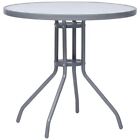 Round Garden Table Glass Tabletop Stylish Outdoor Balcony Furniture Light Grey