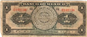 Banknote Mexico 1 Peso 1950 P46b Series CQ - Picture 1 of 2