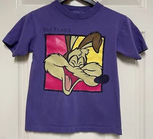 Vintage Six Flags Looney Tunes Wile E Coyote Purple Kid’s Tee Size M 1991 - Picture 1 of 4