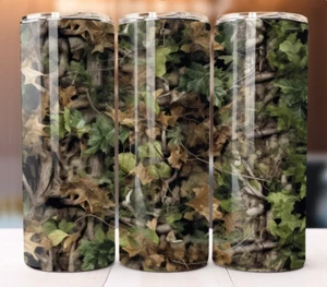 Camo Leaves Hunting Tumbler 20 oz Skinny Cup Mug Stainless Steel - Picture 1 of 1