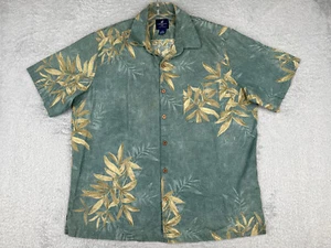 Caribbean Shirt Men 2XL XXL Blue Green Floral Leaf Linen Blend Hawaiian Button - Picture 1 of 15