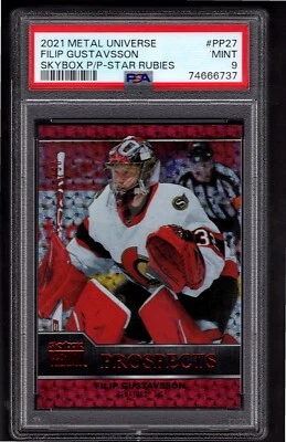 FILIP GUSTAVSSON 2021-22 Metal Skybox Premium Prospects Ruby Red #/50 PSA 9 RC - Image 1 of 2