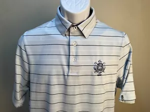 KJUS Men's blue and white striped Detroit Golf Club short sleeve polo shirt 50/M - Picture 1 of 7