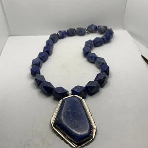 Collar artesanal vintage de plata de ley y lapislázuli de 20 pulgadas extra grande - Imagen 1 de 9