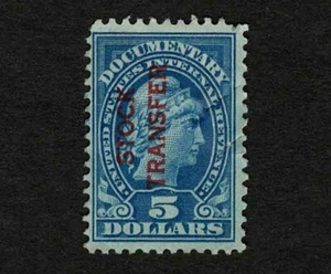 US Revenue 1918 RD16 Stock Transfer $5 Dark Blue Cut Cancel Used - Picture 1 of 2