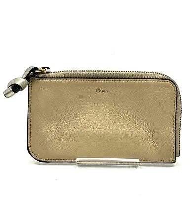 Chloe Estuche Monedero Tarjetero Cuero Beige Cremallera Mujer Auténtico De Japón Foto 1 de 4