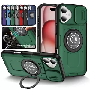 For iPhone 16 15 14 13 12 Pro Max Magnetic Shockproof Heavy Duty Ring Stand Case - Picture 1 of 21
