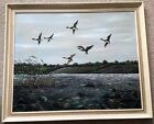 Cambs Artist Kip Grimmer Large Framed Oil On Board Mallards Flying Over River 68