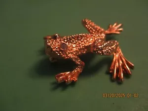Vintage Designer St John Signed Gold Frog with Crystal Eyes Brooch - Picture 1 of 3