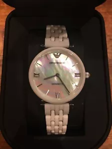 Emporio Armani Ceramica Ladies Watch AR1485¦Mother of Pearl Dial¦Ceramic Strap - Picture 1 of 12
