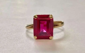 4.02 Carats Natural Red Ruby Yellow Gold Plated Sterling Silver Handmade Ring - Picture 1 of 5