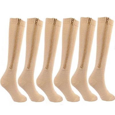 Hombres Mujeres Calcetines de Compresión con Cremallera 15-20mmHg Puntera Cerrada para Edema de Venas Varicosas Foto 1 de 4