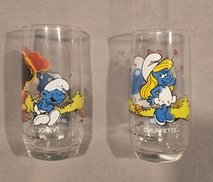Vintage Schlumpfglas 1982 Schlumpfine und Jokey 2er Set - schneller Versand! - Bild 1 von 7
