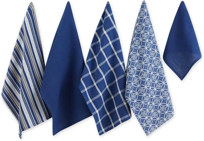 DII Assorted Woven Kitchen Set, Dishtowel, 18X28, Dishcloth, 13X13, Nautical Blu