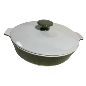 1960er Corningware Avocado grün weiß Emaille Pfanne Deckel Vintage 8,5" Pfanne Kasserolle - Bild 1 von 8