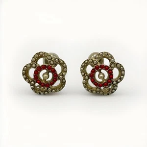 Chanel Red Open Pearl Camellia Flower Studded Earrings - Picture 1 of 5