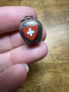 Vintage Sterling Silver Swiss Cow Bell  Bracelet Charm Enamel - Picture 1 of 5