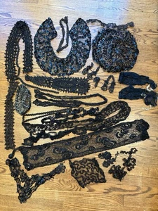 Konvolut Vintage schwarze Perlen Spitze und andere Borte wunderschöne antike Applikation - Bild 1 von 10