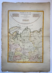 RUSSIA SETTENTRIONALE 1780 BONNE GRANDE MAPPA ANTICA DEL XVIII SECOLO A COLORI - Foto 1 di 4
