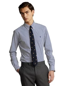 Polo Ralph Lauren Mens Slim Fit Striped Stretch Poplin Shirt Size XS Navy Multi - Picture 1 of 2