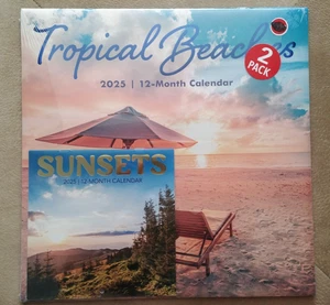Lot 2025 TROPICAL BEACHES & SUNSETS Hanging Wall Calendar Daily Monthly Journal2 - Picture 1 of 12