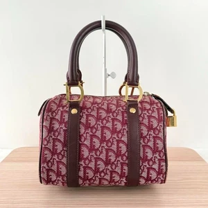 Mini Bolso de Mano Christian Dior Trotter Lona Boston Burdeos Sin Llave Usado Italia - Imagen 1 de 12