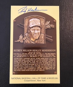 Rickey Henderson Signed Gold Hall of Fame Plaque Postcard - Picture 1 of 4